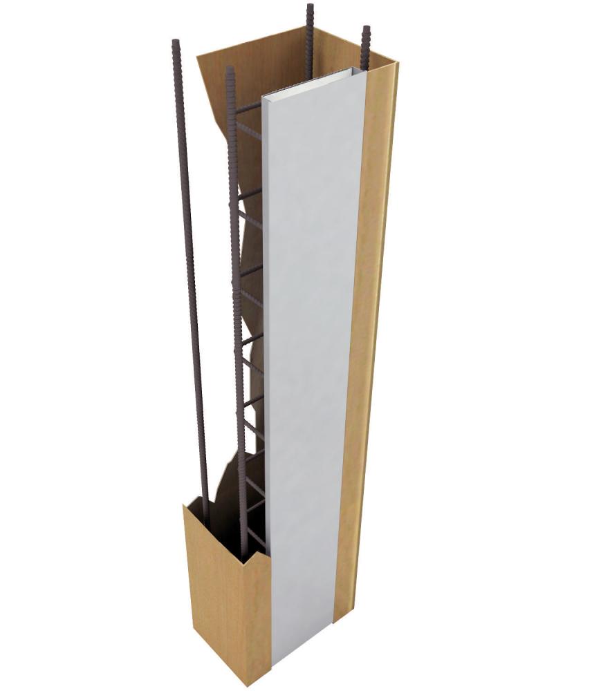 Concrete column with a wooden base, showcasing the Startabox lid and endcaps removed for lap bar access and rebending