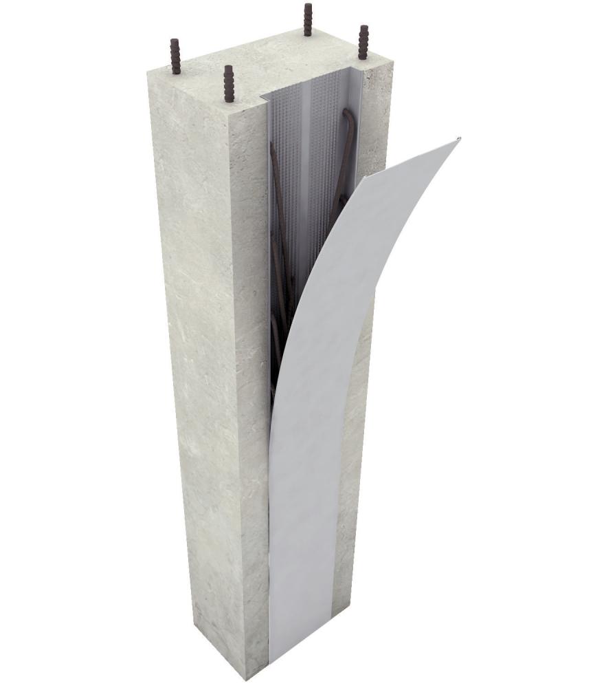 A concrete column featuring a white sheet on top, preparation for work involving overlap bars and rebending tools