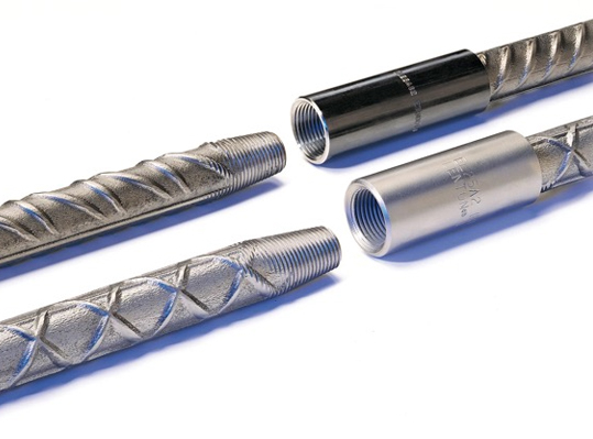 Three types of metal pipes displayed on a white surface, including a Lenton tapered thread bar measuring 20mm.