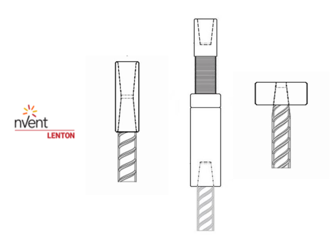 Illustration of various screw types, highlighting their applications in advanced mechanical rebar splicing systems
